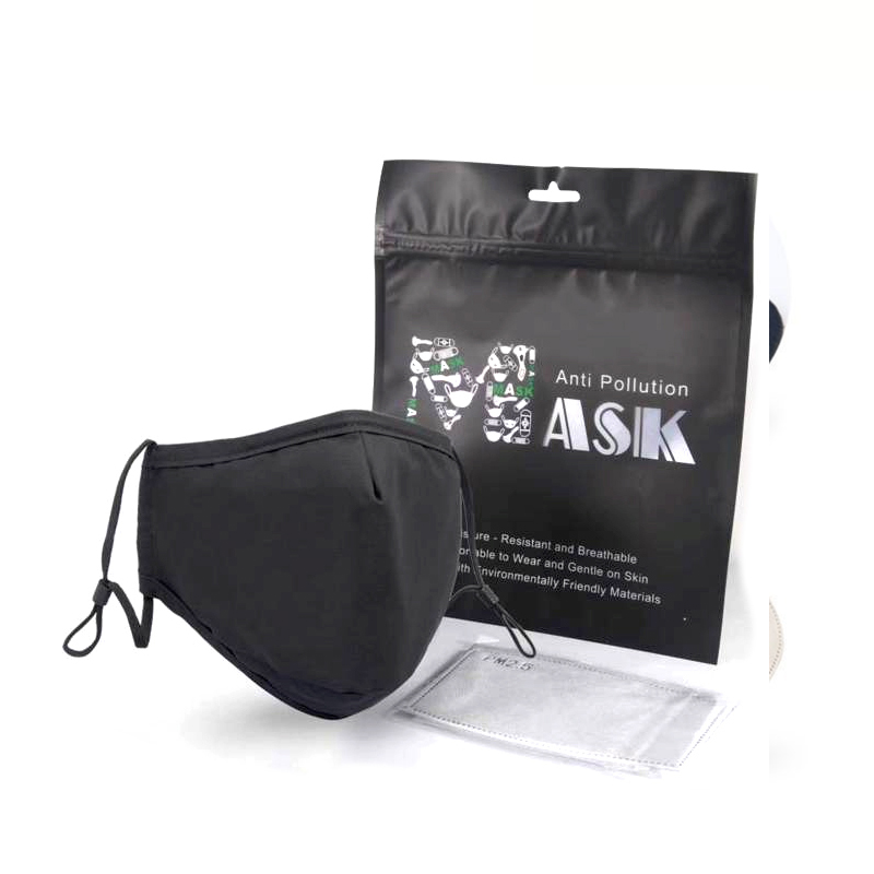 Reusable Retail 3 Layer Black Cotton Mask with Filters 